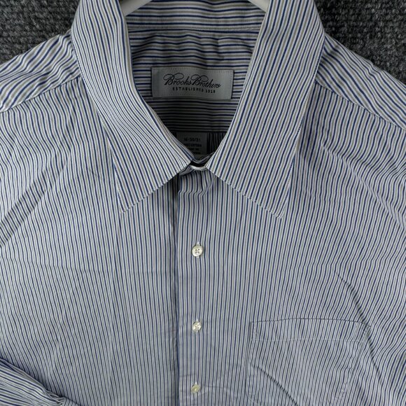 Brooks Brothers Casual Long Sleeve Button Up Shirt Striped Blue Beige 16 30/31 - Picture 1 of 13